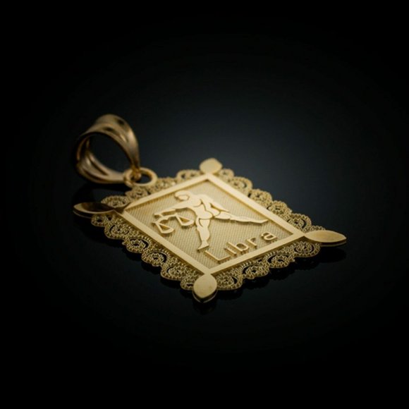 14K Solid Real Gold Libra Zodiac Sign Pendant